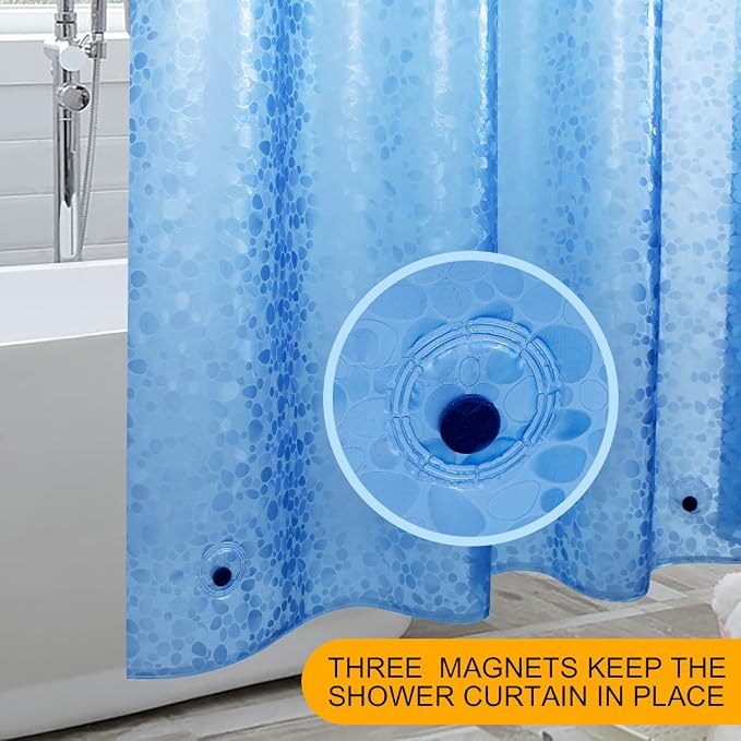 WELTRXE EVA 8G Shower Curtain Liner, 72x72 Inch 3D Blue Pebble Heavy Duty - Image 2
