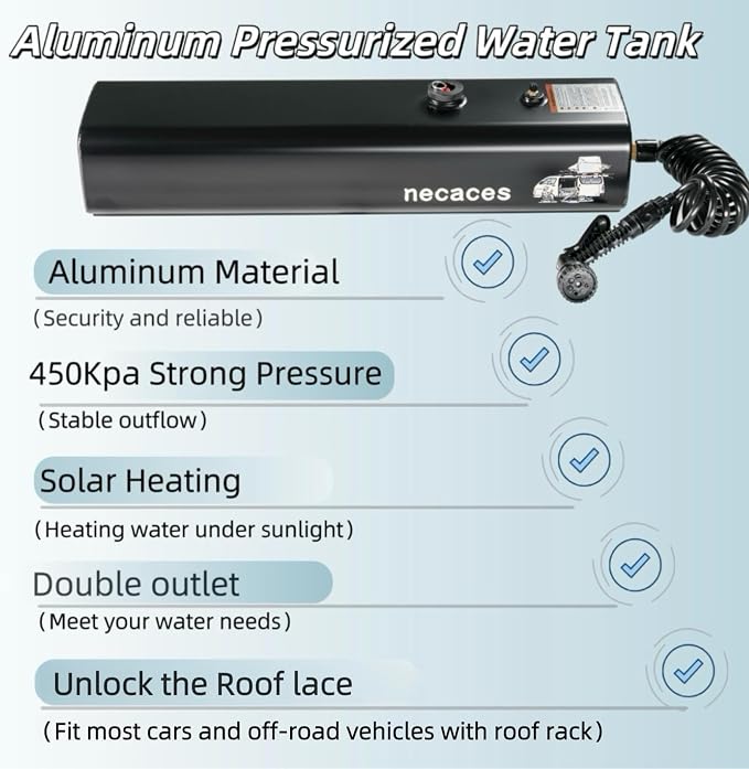 4.5Gallon Pressurized Water Tank, Portable Aluminum Camping Shower Water Storage - Image 2