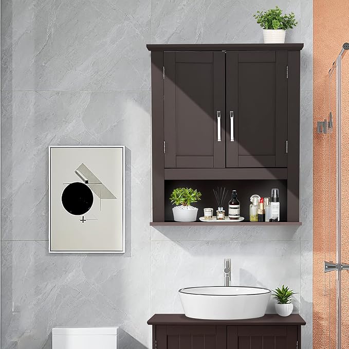 VINGLI Bathroom Cabinet Wall Mounted Espresso Wall Cabinet Floating Cabinet - Image 8