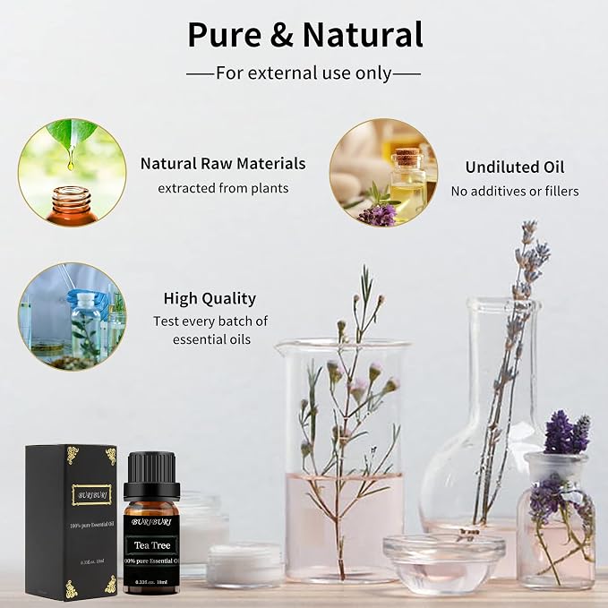 BURIBURI Tea Tree, Eucalyptus and Vanilla Essential Oil Set, 100% Pure 3Pcs - Image 5