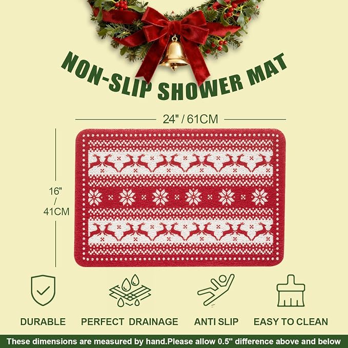 Christmas Non-Slip Bathtub Mat, Anti Slip Shower Mat, Fast Drying Bathtub Mats - Image 2