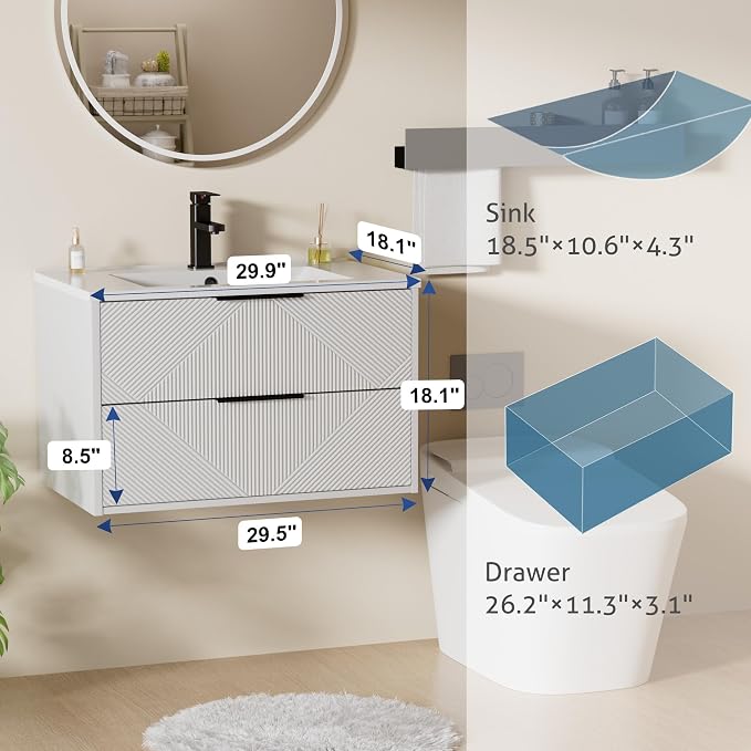LUCKWIND 30" Floating Bathroom Vanity - Image 2