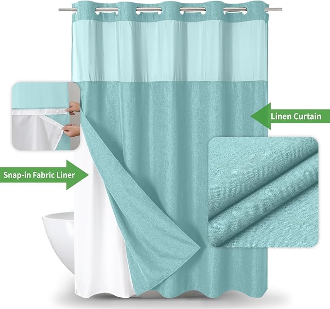 No Hooks Needed Linen Textured Shower Curtain - Image 2