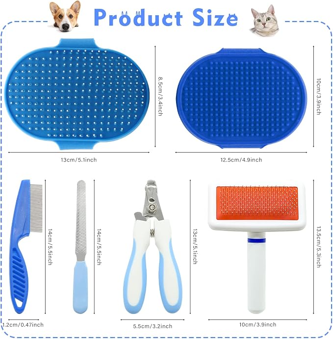 Pet Grooming Kit with Slicker Brush Bath Massage Glove Brush Pet Shedding Comb - Image 2