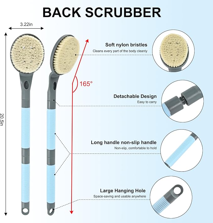 Back Scrubber Anti Slip for Shower, 21.7” Detachable Back Bath Brush for Shower - Image 2