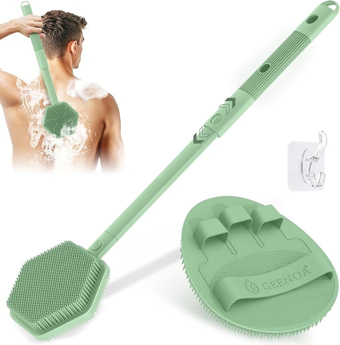Silicone Back Scrubber & Soft Bath Glove 2PCS, 360° Anti-Slip Hand-fit Silicone by GEENOA