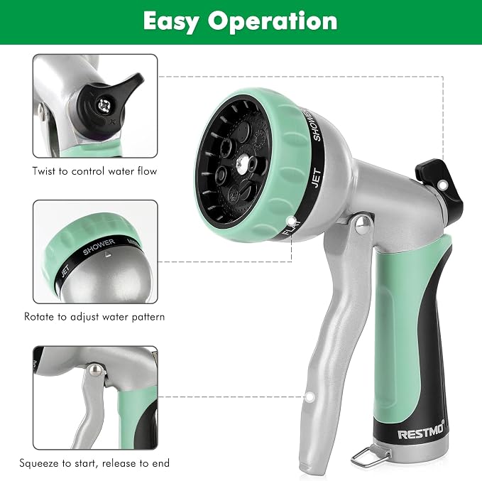 RESTMO Garden Hose Nozzle, Heavy Duty Metal Water Hose Nozzle - Image 4