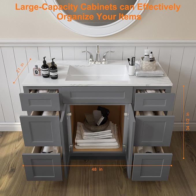 ROOMTEC Bathroom Cabinet, Soft-Close Drawer Slides Morden Bathroom Sink Vanity - Image 3
