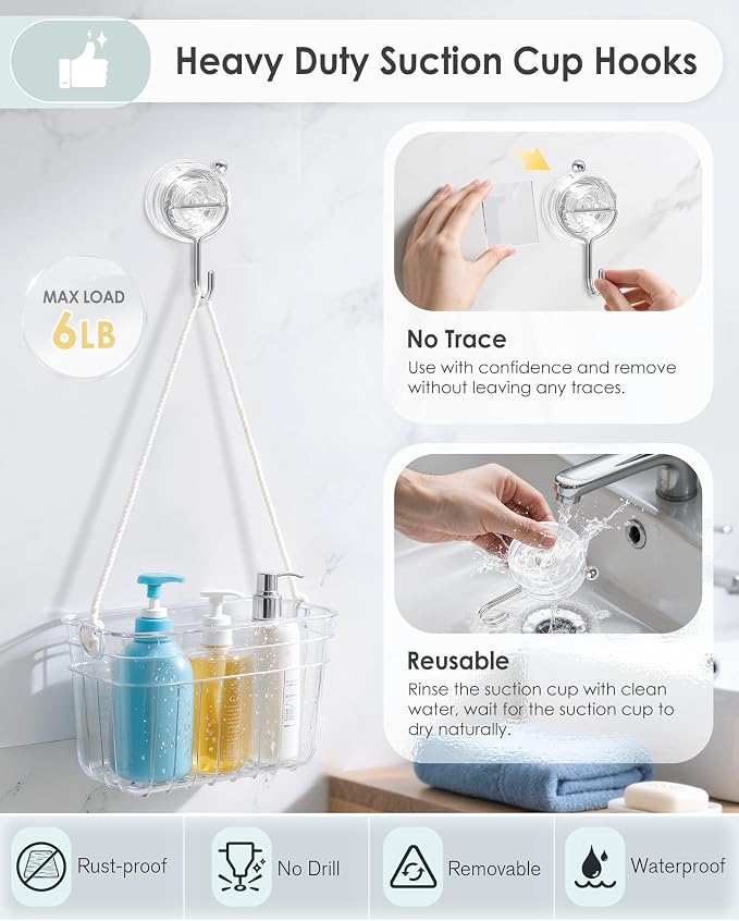 Suction Cup Hooks for Shower, Upgrade Twist-Lock Clear Suction Towel Hooks - Image 4