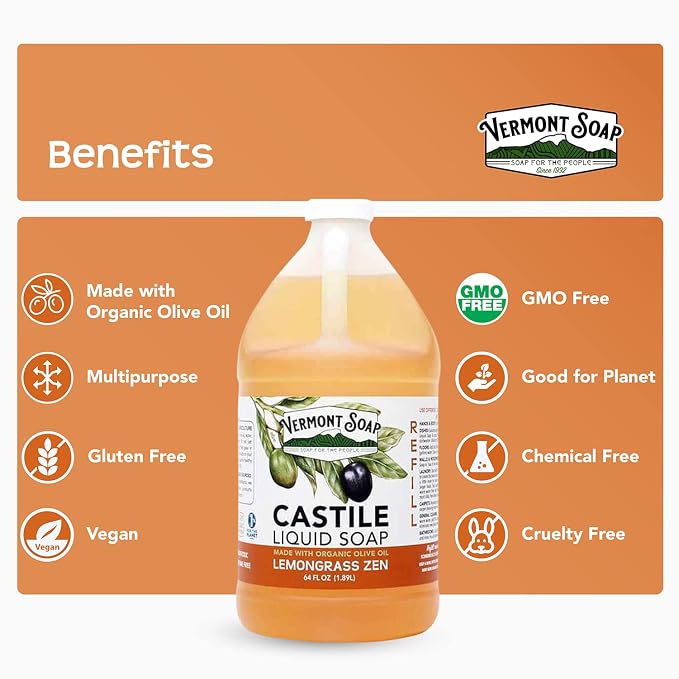 Vermont Castile Lemongrass Zen Soap, Gentle Liquid Soap - Image 6