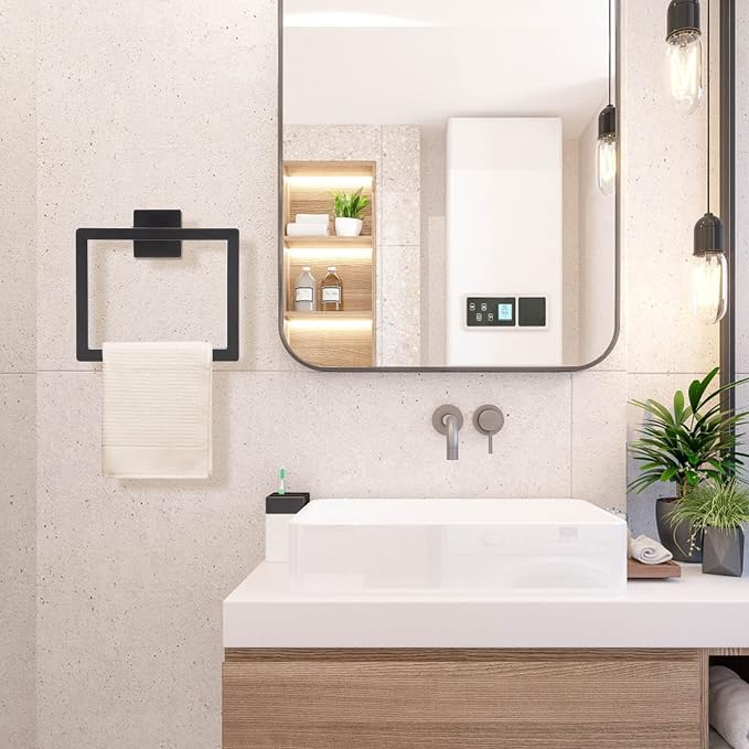 Matte Black Towel Ring, Square Hand Towel Holder, Towel Hanger, Bathroom - Image 6