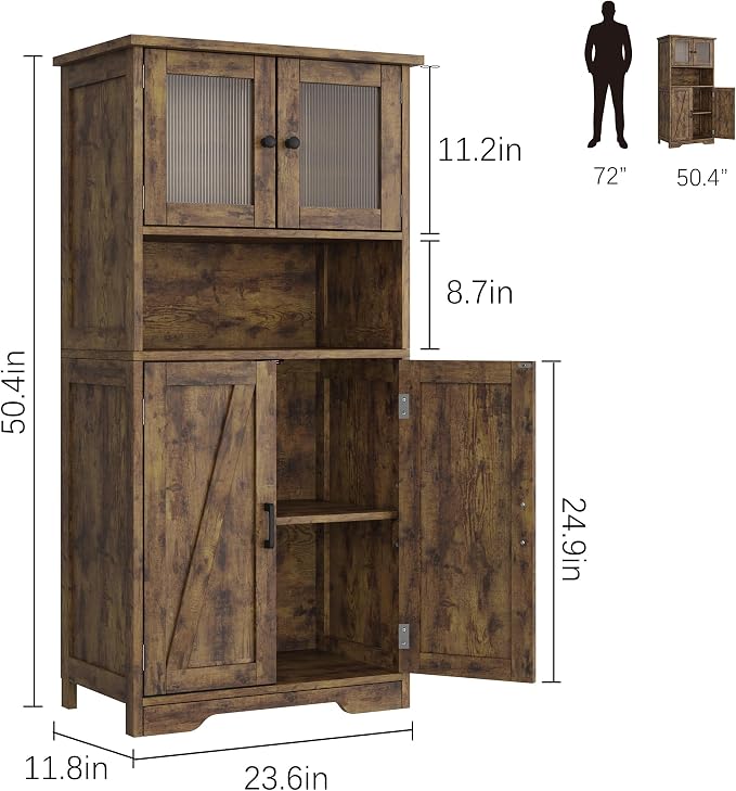 IDEALHOUSE 50" Tall Bathroom Cabinet, Freestanding Bathroom Storage Cabinet - Image 3