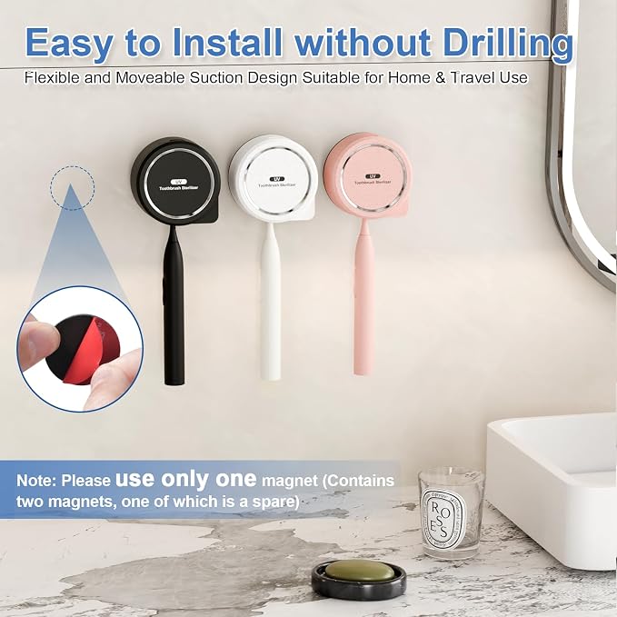 UV Toothbrush Sanitizer Holder, Toothbrush Sanitizer and Holder Cover Caps - Image 2