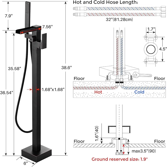 Freestanding Tub Faucet Oil Rubbed Bronze: ALEASHA High Flow Max 6.74 GPM Free - Image 3