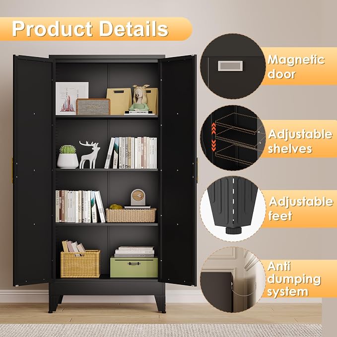 61" H Metal Kitchen Pantry Storage Cabinet, Freestanding Cupboard - Image 4