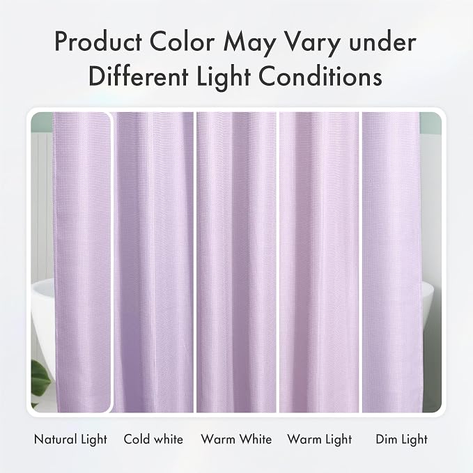 AmazerBath Light Purple Shower Curtain Waffle Textured, Lavender Shower Curtain - Image 2