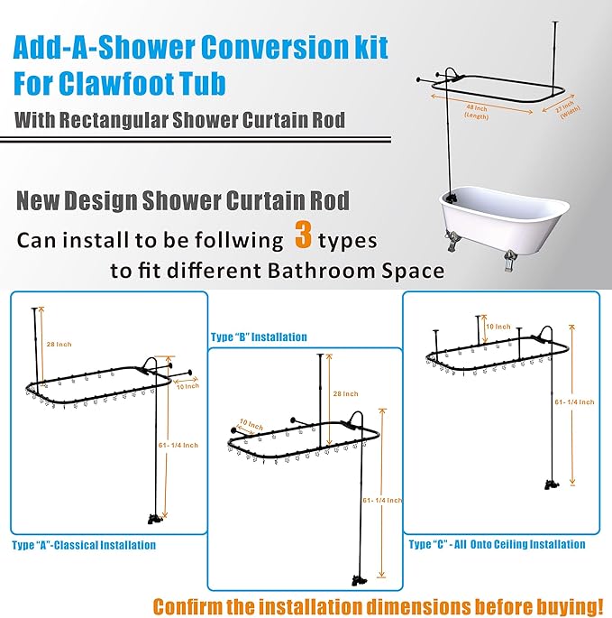 Clawfoot Tub Shower Kit, with Add On Bathcock Diverter Faucet and 48 Inch x 27 - Image 5