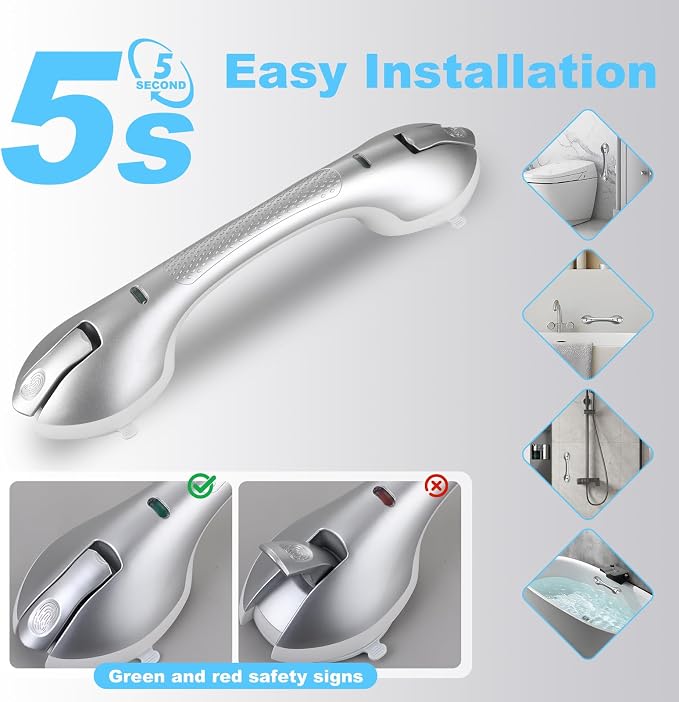 Suction Grab Bars for Bathtubs and Showers, Heavy Duty Shower Handle Removable - Image 3
