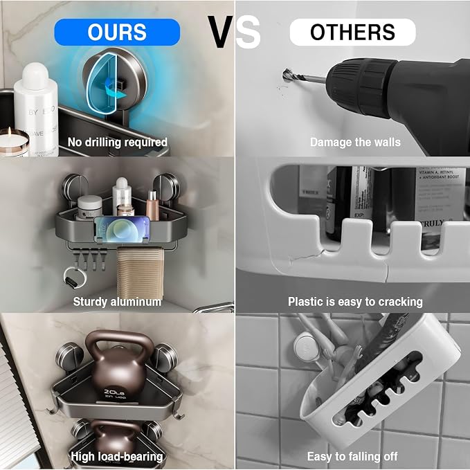 Suction Cup Shower Caddy Corner, 1 Pack Suction Corner Shower Shelves No - Image 6