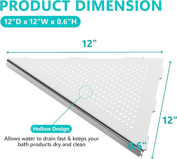 2 Pack Bathroom Corner Shelf, Recessed 12" Corner Shower Shelf, SUS304 - Image 2