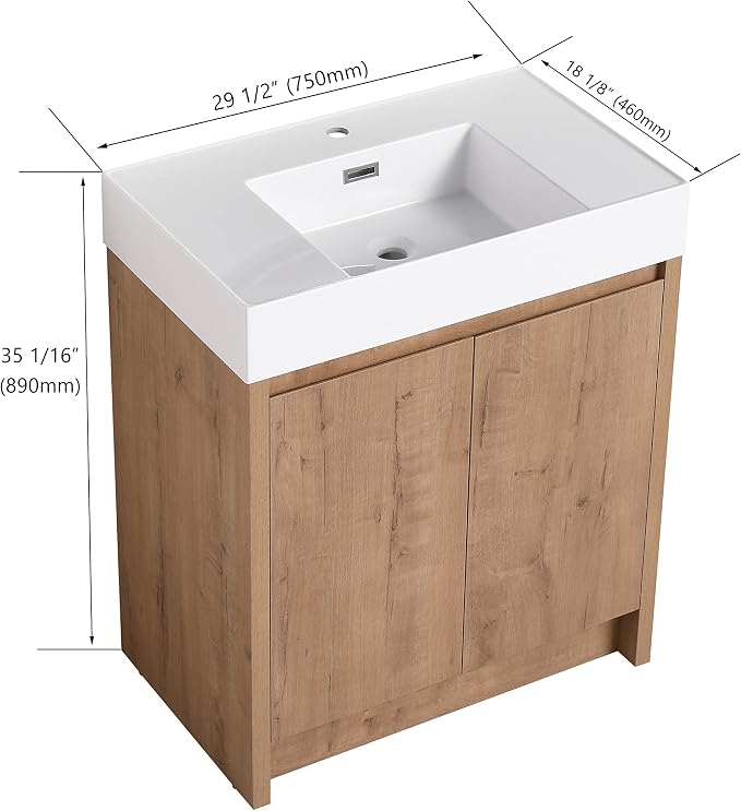 30 inch Bathroom Vanity with Sink, Bathroom Vanity Cabinet W/Resin Sink - Image 2