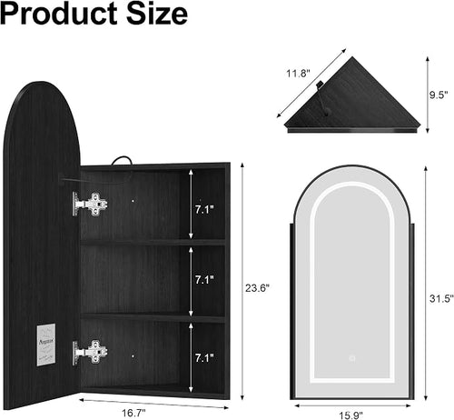 16x31 Inch Black Corner Lighted Medicine Cabinet - Image 2