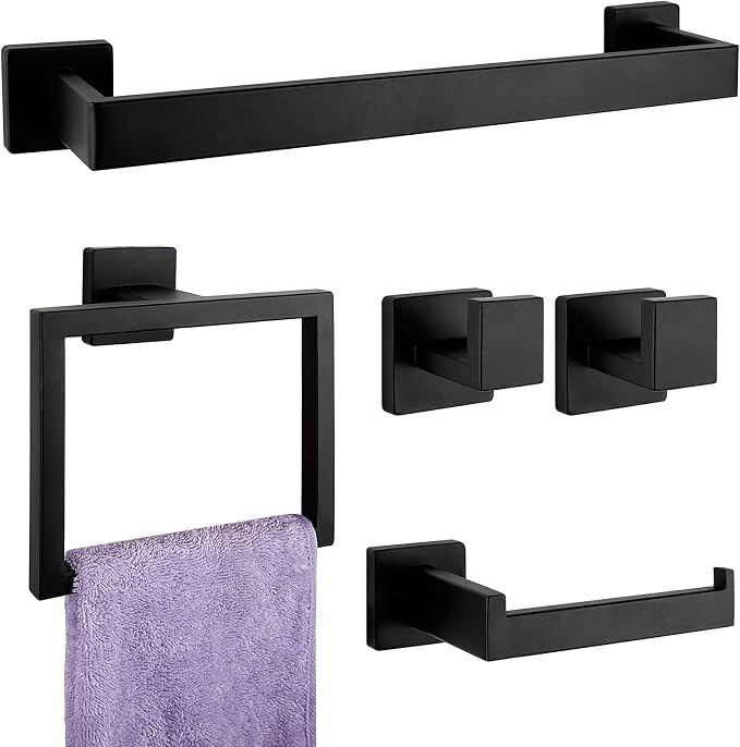 5-Pieces Matte Black Bathroom Hardware Accessories Set, SUS304 Stainless Steel by PAHSFSLLC