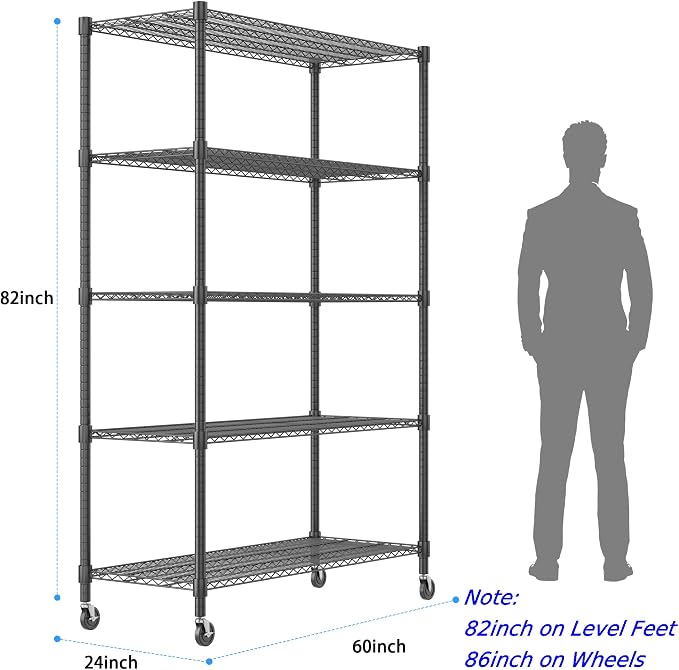 Homdox Heavy Duty Storage Shelves, 5 Tier Wire Shelving Unit - Image 3