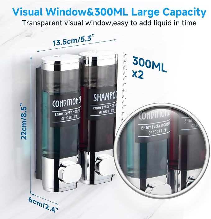 Shampoo and Conditioner Dispenser, GlintGath Shower Dispenser 2 Chamber No - Image 3