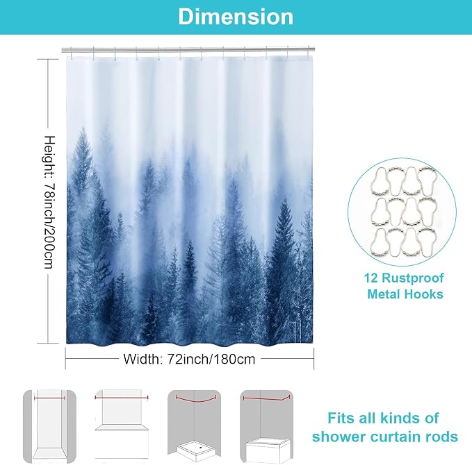 ORTIGIA 78 Inch Blue Misty Forest Shower Curtain - Image 2