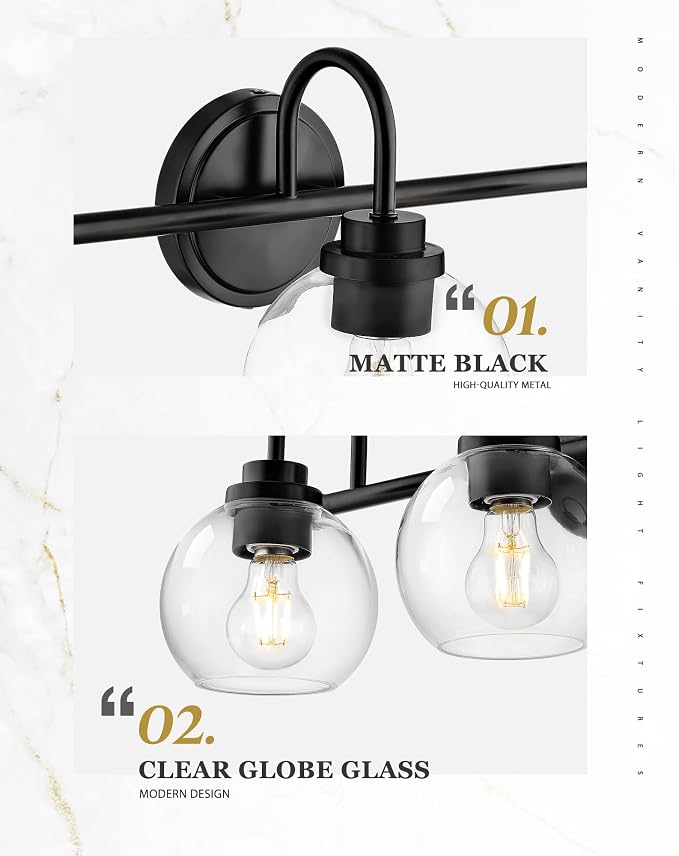Bathroom Light Fixtures, 5-Light Matte Black Vanity Lights - Image 3