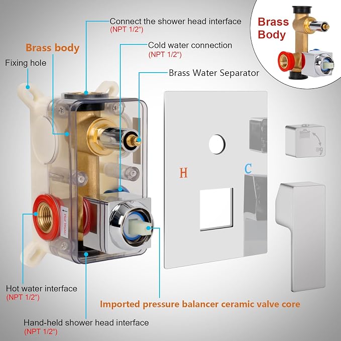 Deluxe Shower Faucet Set, Rain Shower System, 10 inch Ceiling Shower Faucet - Image 5