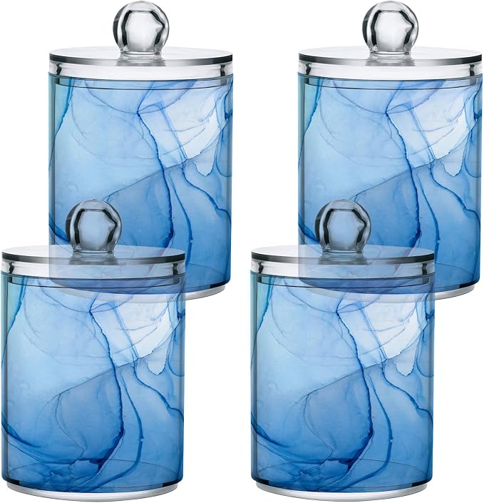 MNSRUU 4 Pack Qtip Holder Organizer Dispenser Blue Marble Fluid Art Bathroom - Image 2