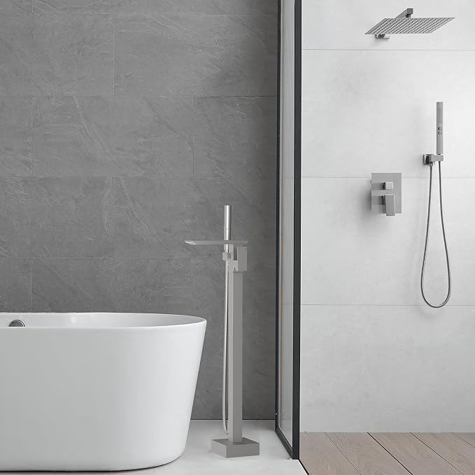 RUMOSE Brushed Nickel Bathtub Filler Freestanding Tub Filler Floor Mount Tub - Image 6