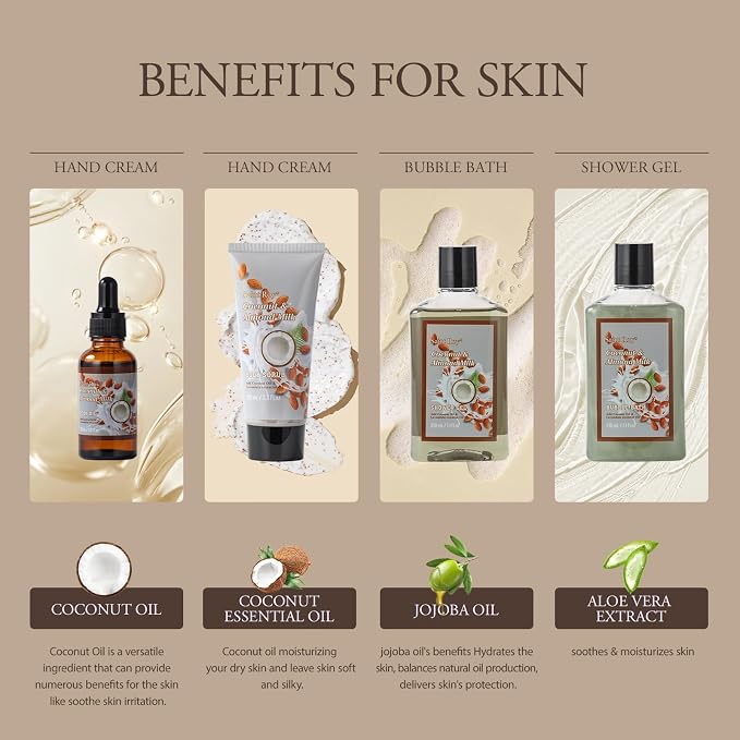 Coconut Almond spa kit, Bath and Body Gift Basket Christmas Gifts - Image 5