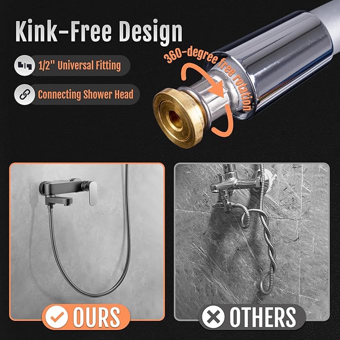 Shower Hose, Food grade Silicone Shower Head Hose, Kink-Free Handheld Shower - Image 4