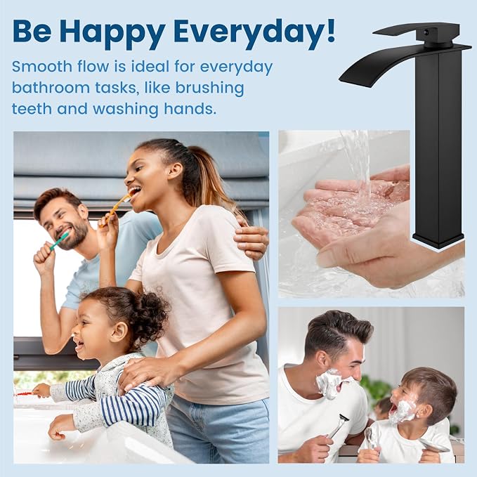 Airuida Vessel Sink Faucet Matte Black, Tall Waterfall Bathroom Faucet - Image 7
