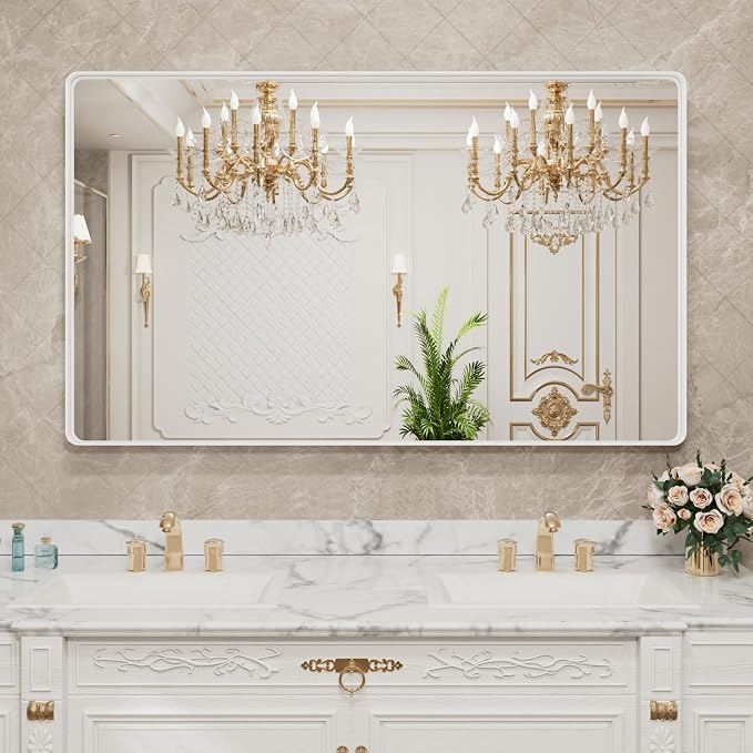 LOAAO 60x40 Inch White Metal Framed Bathroom Mirror - Image 8