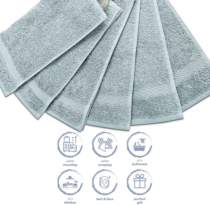 Hencely Premium 6-Pack Washcloths 12x12 Inches Soft Turkish Cotton High - Image 6