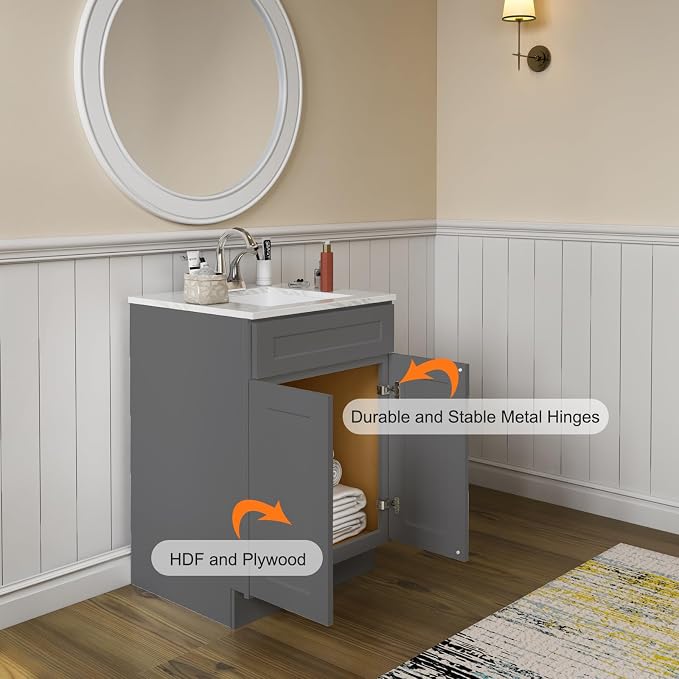 ROOMTEC Bathroom Cabinet, Morden Bathroom Sink Vanity Storage Cabinet, Shaker - Image 4