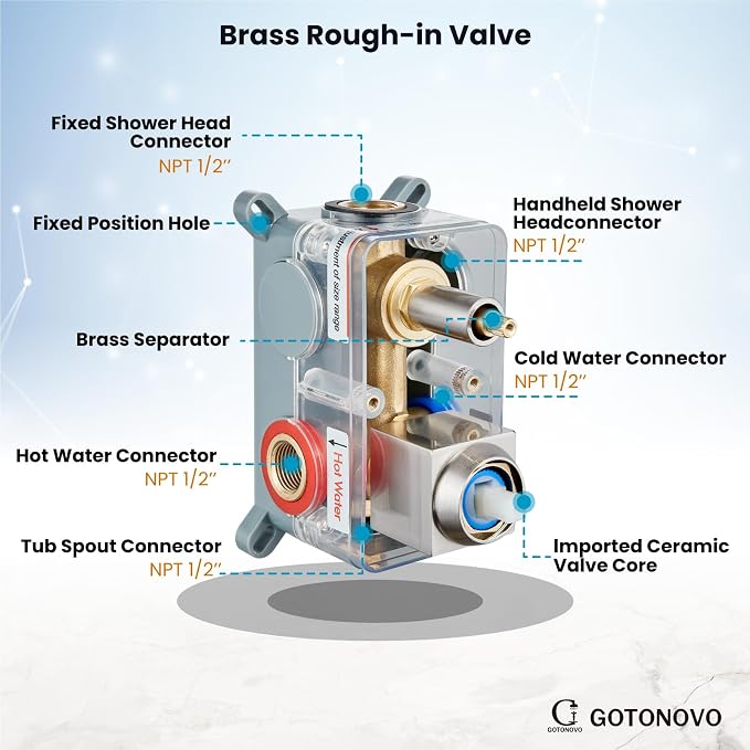 gotonovo Shower System with Tub Spout Wall Mounted Rain Shower Head and Handle - Image 8