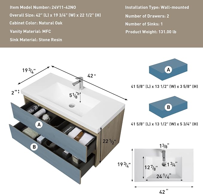 42 Inch Floating Bathroom Vanity - Image 2