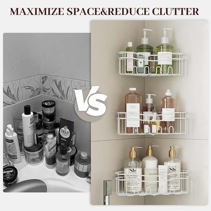 White Shower Caddy Corner, Rustproof Bathroom Organizer Corner - Image 8