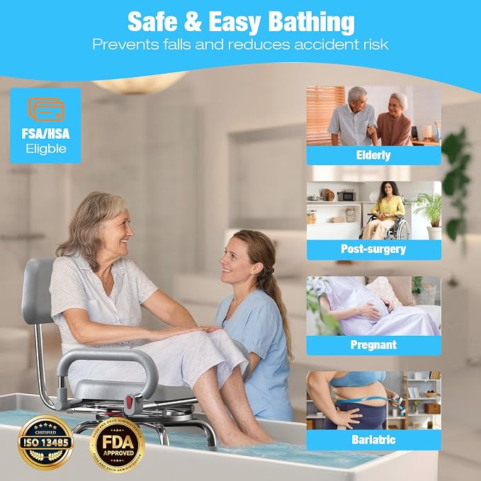 Swivel Shower Chair with Arms and Back, Anti-Slip Design, with Security Belt - Image 7