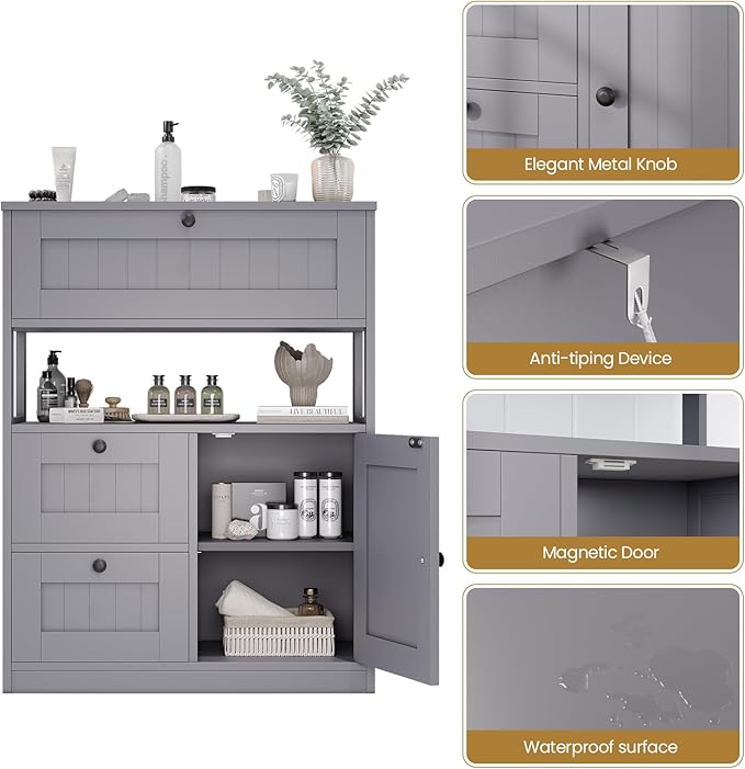Bathroom Cabinet, Modern Bathroom Floor Storage Cabinet Organizer - Image 6