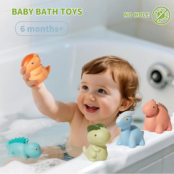 Bath Toys, Dinosaur 9 Pack | Sealed, No Hole & Mold Free Bath Toys Design | Soft - Image 3