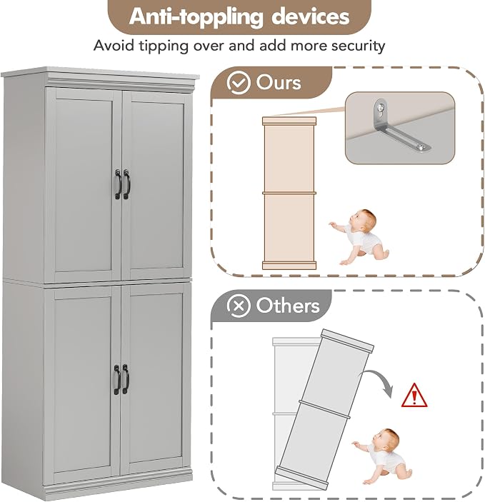 IDEALHOUSE Pantry Cabinet, Freestanding Cupboard, Tall Storage Cabinet - Image 5