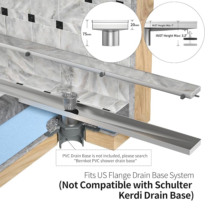 Linear Shower Drain 48", Brushed Floor Drain - Image 5