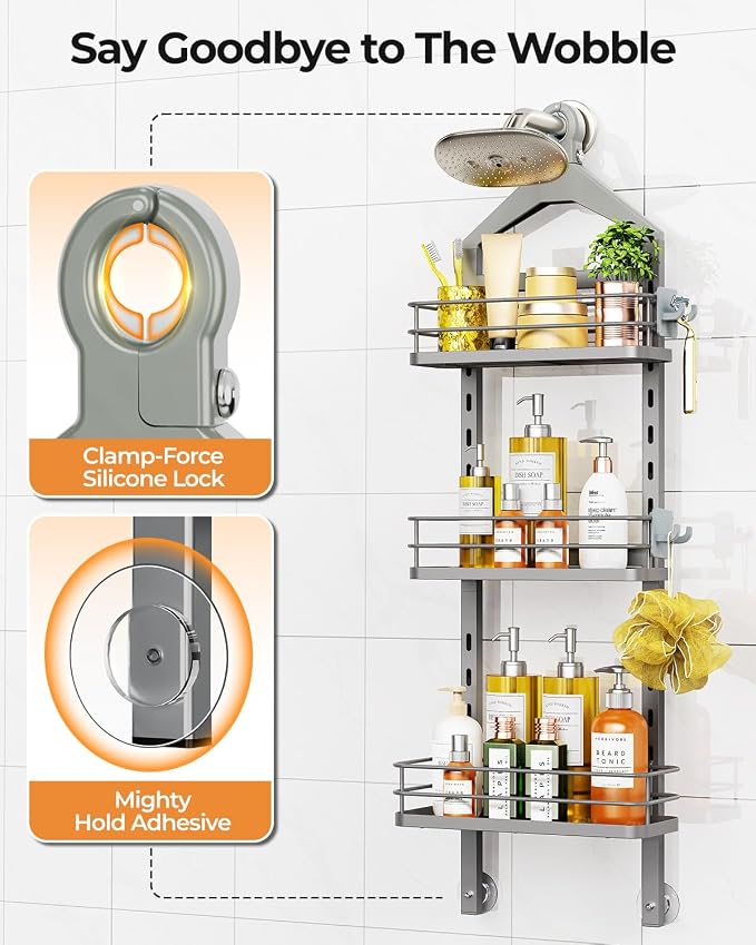 ODesign 3 Tier Height-Adjustable Shower Caddy Hanging Anti-Swing-Over The - Image 5