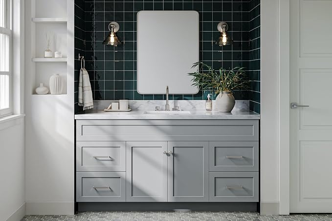 ARIEL Hamlet 67" Grey Bathroom Vanity, 1.5" Edge Italian Carrara Marble - Image 2